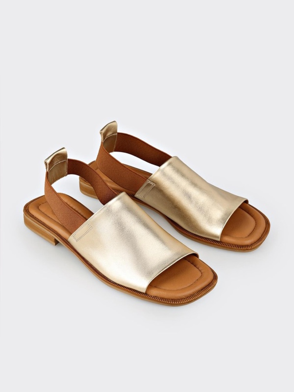 Elle Metallic Gold Slip-On Slide Sandals with Elastic Heel